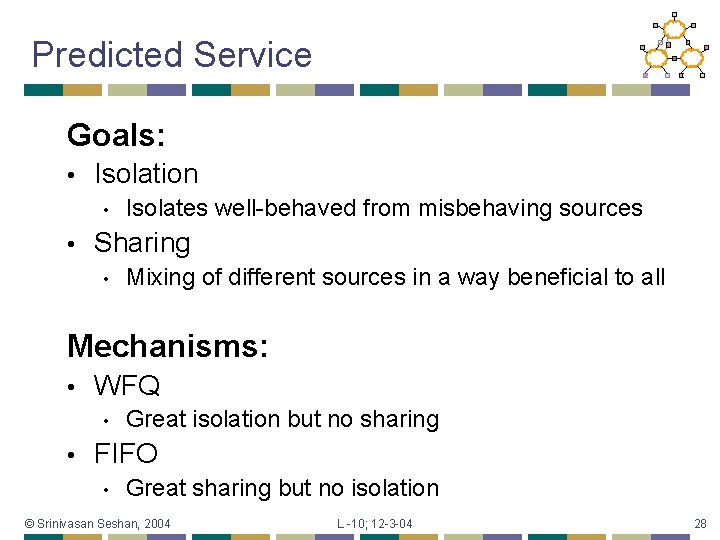 Predicted Service Goals: • Isolation • • Isolates well-behaved from misbehaving sources Sharing •