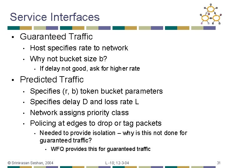 Service Interfaces • Guaranteed Traffic • • Host specifies rate to network Why not