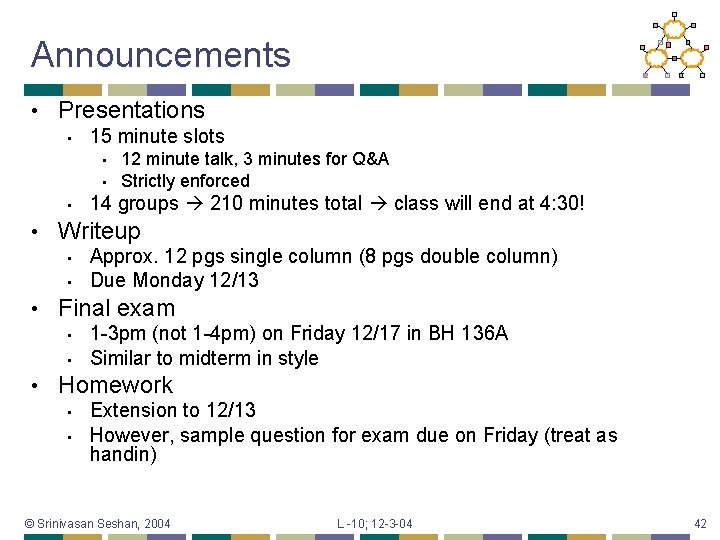 Announcements • Presentations • 15 minute slots • • • Approx. 12 pgs single