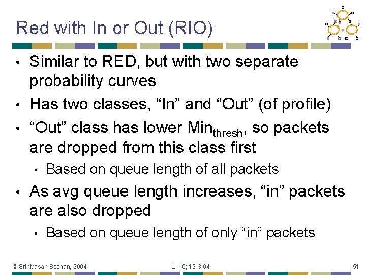 Red with In or Out (RIO) Similar to RED, but with two separate probability