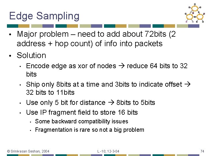 Edge Sampling Major problem – need to add about 72 bits (2 address +