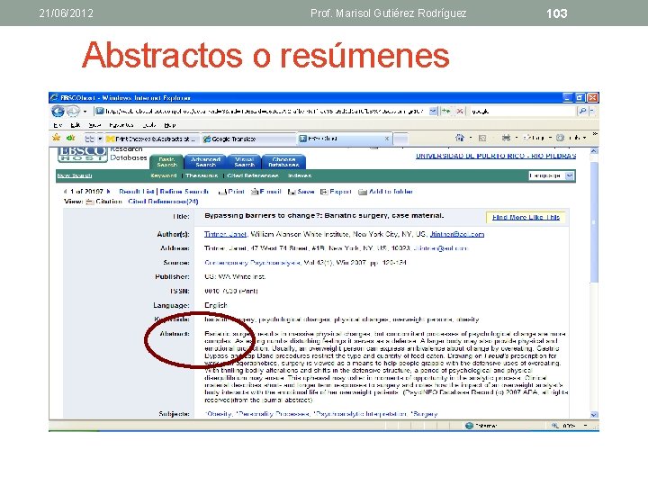 21/06/2012 Prof. Marisol Gutiérez Rodríguez Abstractos o resúmenes 103 