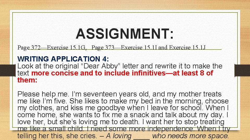 ASSIGNMENT: Page 372—Exercise 15. 1 G, Page 373—Exercise 15. 1 I and Exercise 15.