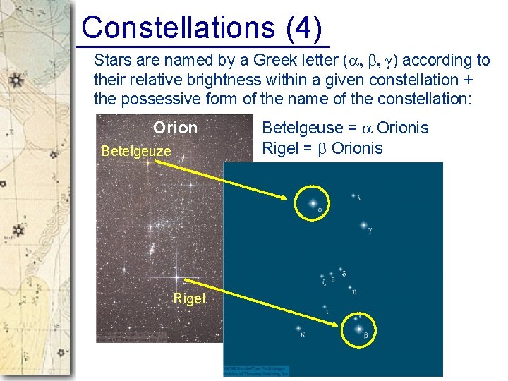 Constellations (4) Stars are named by a Greek letter (a, b, g) according to