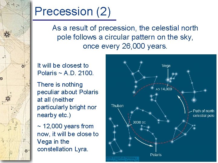 Precession (2) As a result of precession, the celestial north pole follows a circular