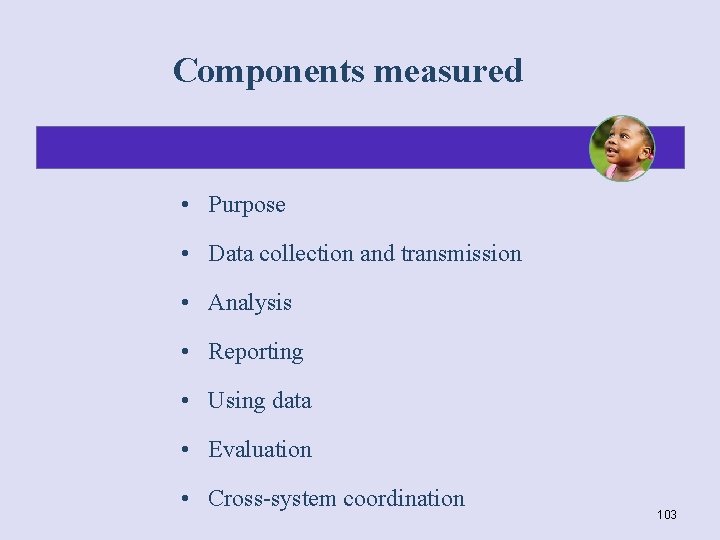 Components measured • Purpose • Data collection and transmission • Analysis • Reporting •