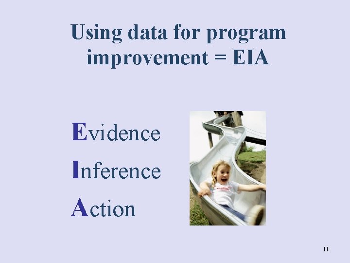 Using data for program improvement = EIA Evidence Inference Action 11 