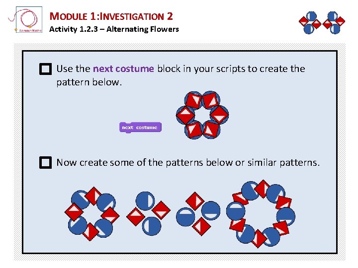 MODULE 1: INVESTIGATION 2 Activity 1. 2. 3 – Alternating Flowers Use the next