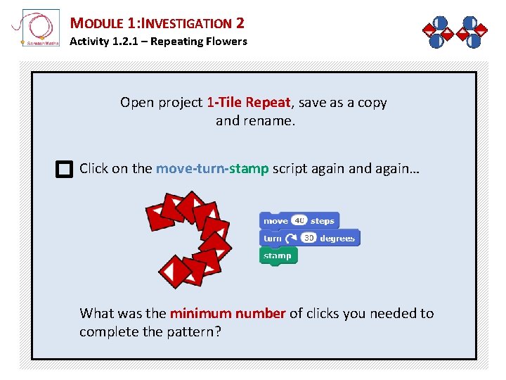 MODULE 1: INVESTIGATION 2 Activity 1. 2. 1 – Repeating Flowers Open project 1