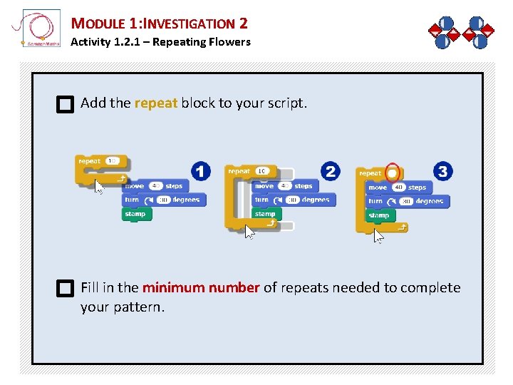 MODULE 1: INVESTIGATION 2 Activity 1. 2. 1 – Repeating Flowers Add the repeat