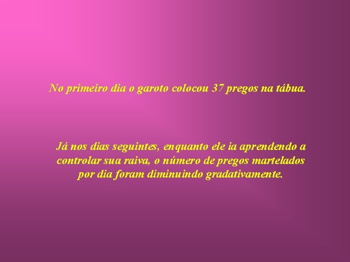 No primeiro dia o garoto colocou 37 pregos na tábua. Já nos dias seguintes,