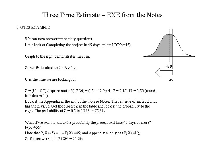 Three Time Estimate – EXE from the Notes NOTES EXAMPLE We can now answer