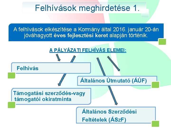 Felhívások meghirdetése 1. A felhívások elkészítése a Kormány által 2016. január 20 -án jóváhagyott