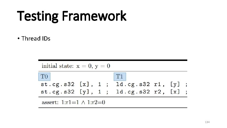 Testing Framework • Thread IDs 134 