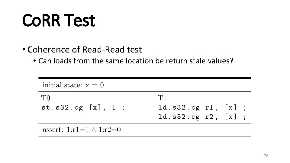 Co. RR Test • Coherence of Read-Read test • Can loads from the same