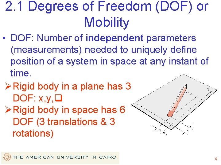 2. 1 Degrees of Freedom (DOF) or Mobility • DOF: Number of independent parameters 2. 1 Degrees of Freedom (DOF) or Mobility • DOF: Number of independent parameters
