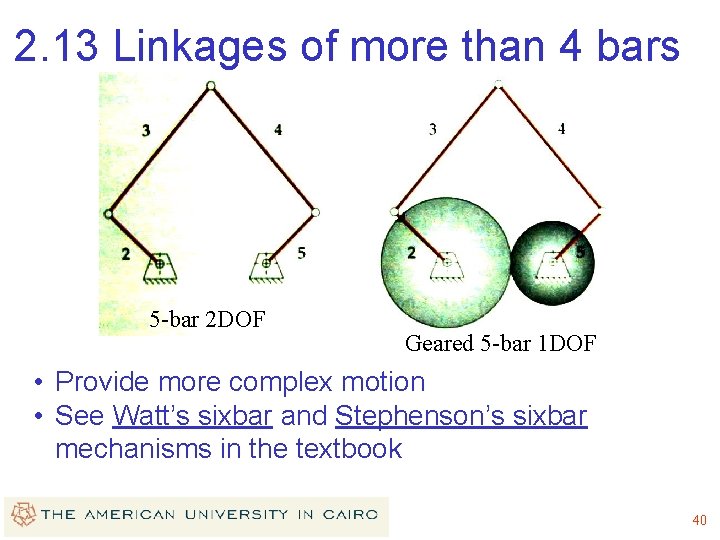 2. 13 Linkages of more than 4 bars 5 -bar 2 DOF Geared 5 2. 13 Linkages of more than 4 bars 5 -bar 2 DOF Geared 5