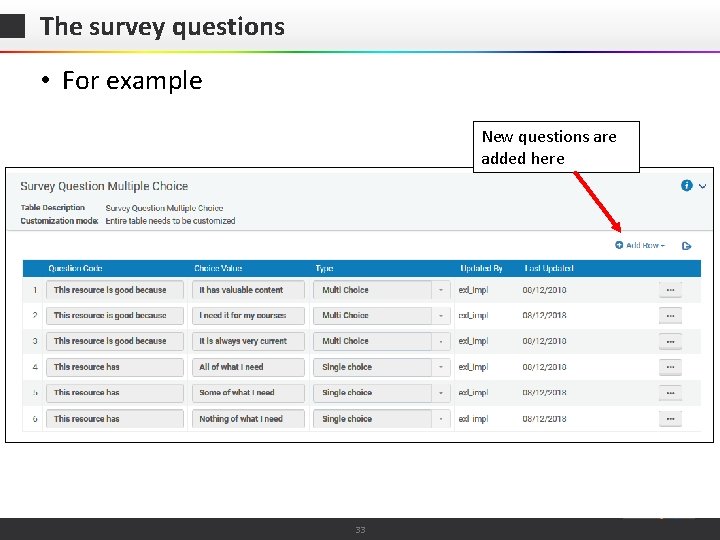 The survey questions • For example New questions are added here © 2015 Ex