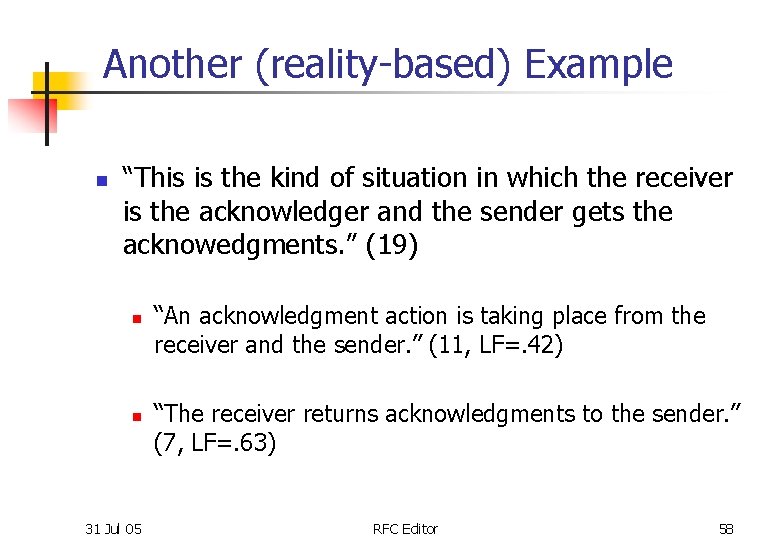 Another (reality-based) Example n “This is the kind of situation in which the receiver