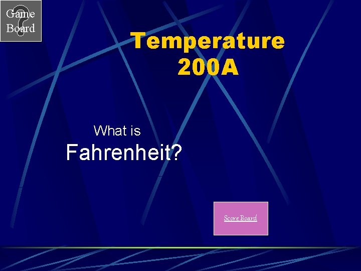 Game Board Temperature 200 A What is Fahrenheit? Score Board 
