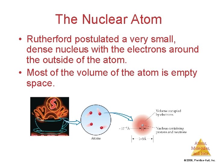 The Nuclear Atom • Rutherford postulated a very small, dense nucleus with the electrons