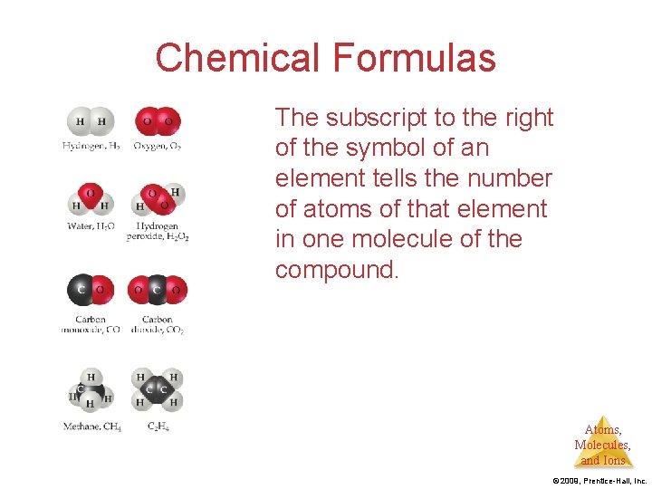 Chemical Formulas The subscript to the right of the symbol of an element tells