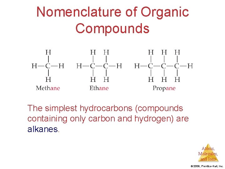 Nomenclature of Organic Compounds The simplest hydrocarbons (compounds containing only carbon and hydrogen) are
