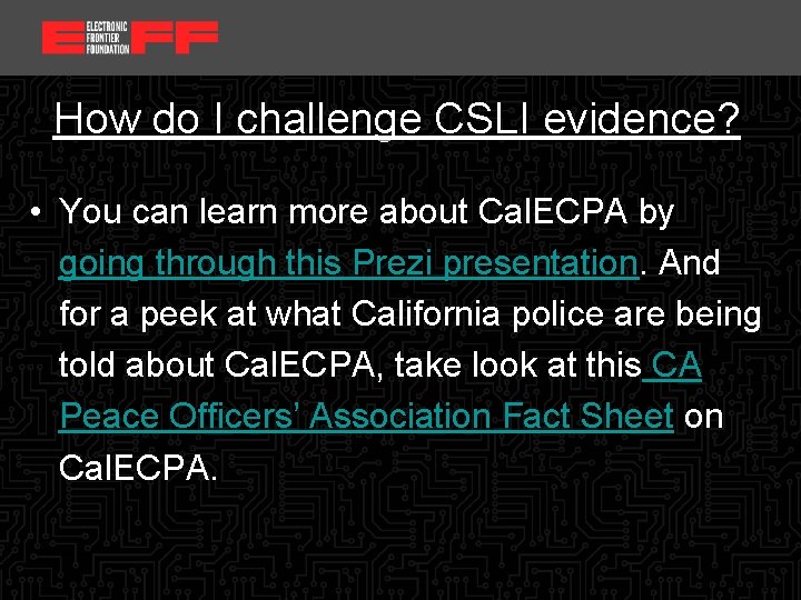 <location, date> How do I challenge CSLI evidence? • You can learn more about