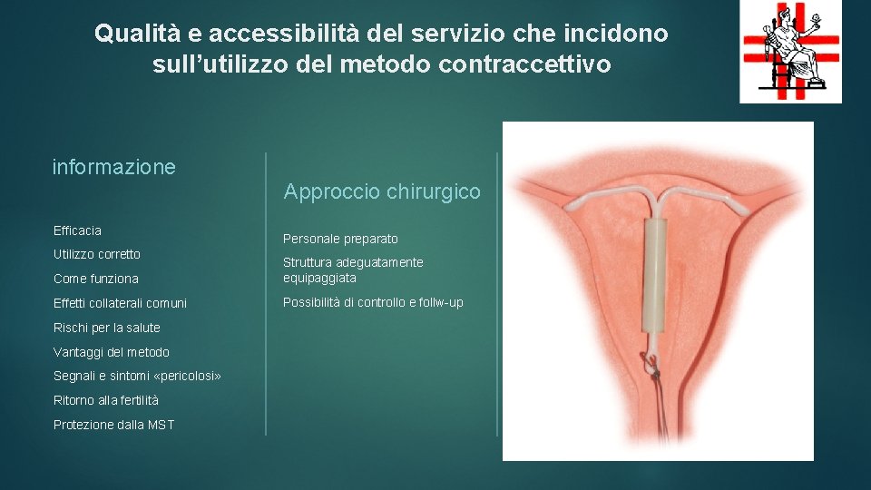 Qualità e accessibilità del servizio che incidono sull’utilizzo del metodo contraccettivo informazione Approccio chirurgico