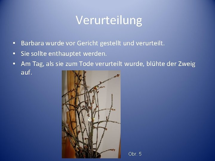  Verurteilung • Barbara wurde vor Gericht gestellt und verurteilt. • Sie sollte enthauptet