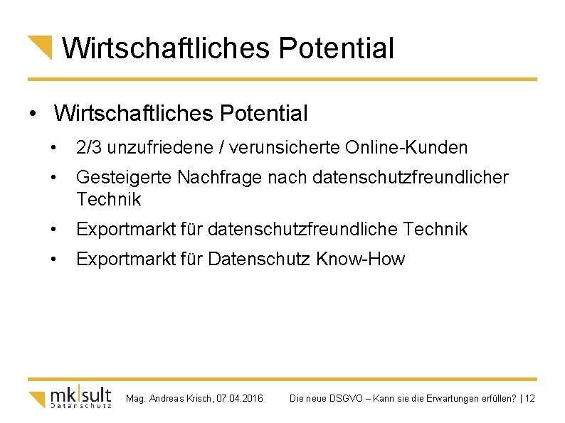 Wirtschaftliches Potential • 2/3 unzufriedene / verunsicherte Online-Kunden • Gesteigerte Nachfrage nach datenschutzfreundlicher Technik