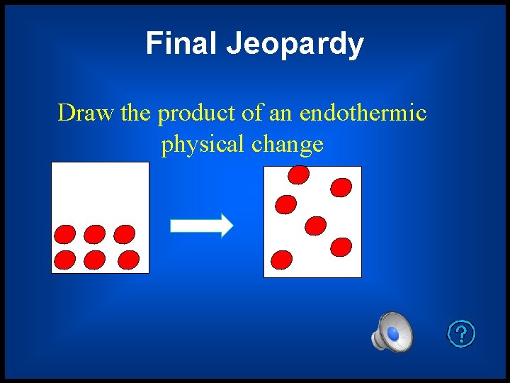 Final Jeopardy Draw the product of an endothermic physical change 