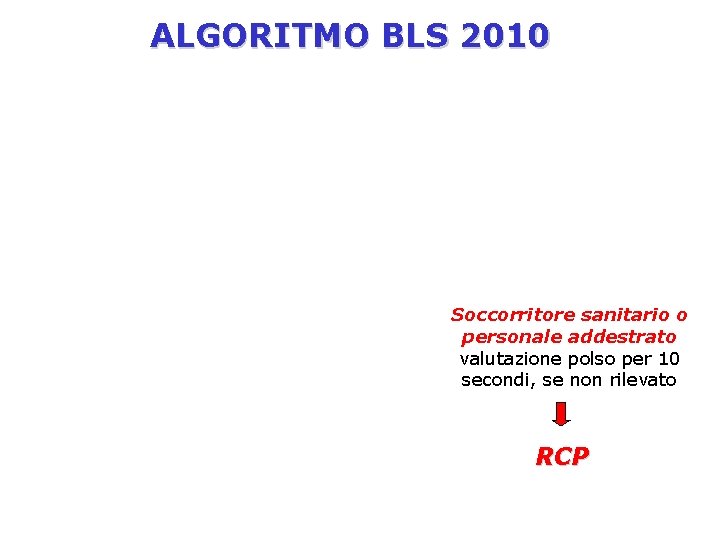 ALGORITMO BLS 2010 Soccorritore sanitario o personale addestrato valutazione polso per 10 secondi, se
