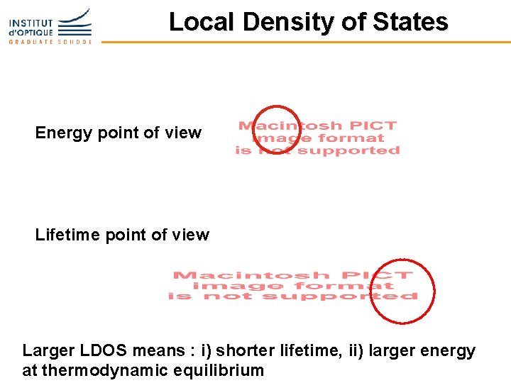 Local Density of States Energy point of view Lifetime point of view Larger LDOS