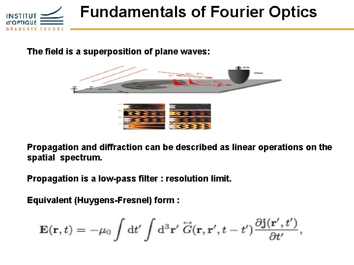 Fundamentals of Fourier Optics The field is a superposition of plane waves: Propagation and