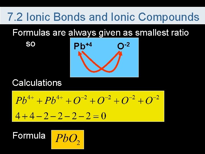 7. 2 Ionic Bonds and Ionic Compounds Formulas are always given as smallest ratio