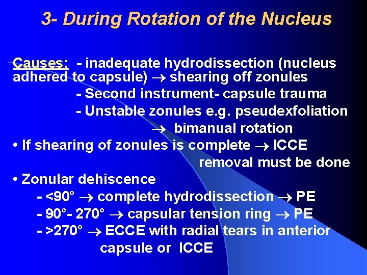 3 - During Rotation of the Nucleus Causes: - inadequate hydrodissection (nucleus adhered to