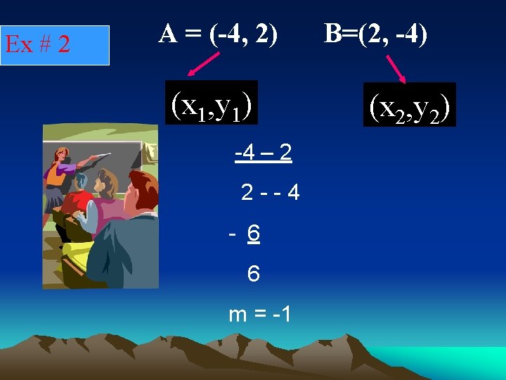 Ex # 2 A = (-4, 2) (x 1, y 1) -4 – 2