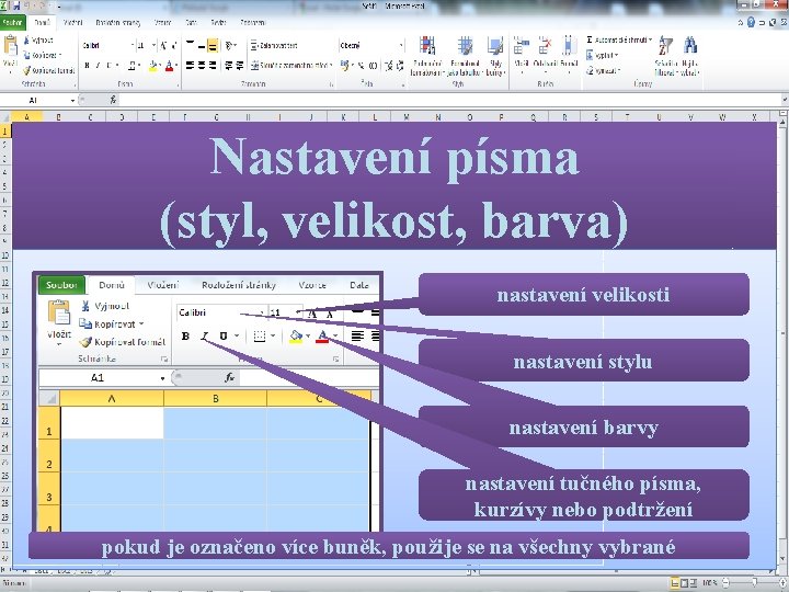 Nastavení písma (styl, velikost, barva) nastavení velikosti nastavení stylu nastavení barvy nastavení tučného písma,