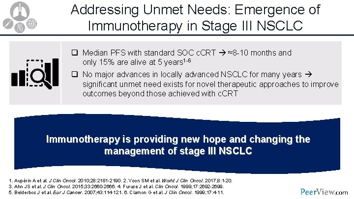 Addressing Unmet Needs: Emergence of Immunotherapy in Stage III NSCLC q Median PFS with