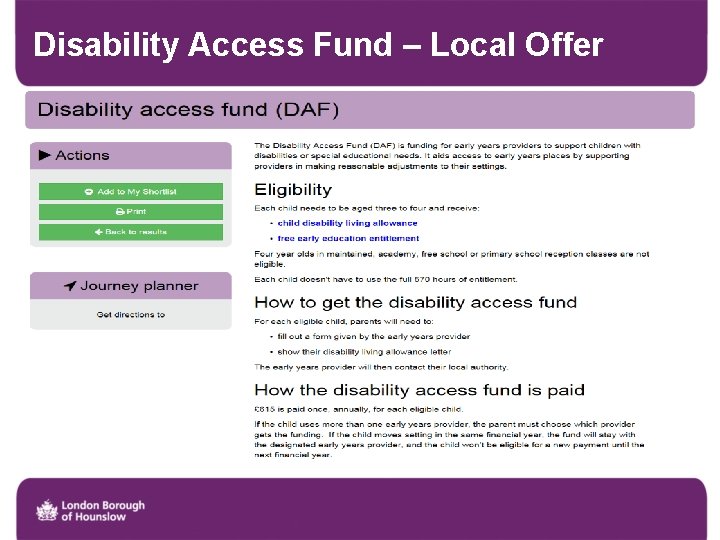 Disability Access Fund – Local Offer 