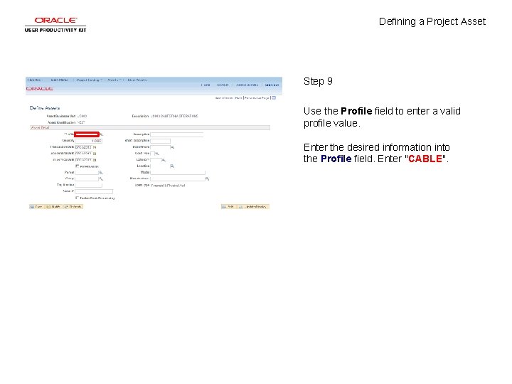 Defining a Project Asset Step 9 Use the Profile field to enter a valid