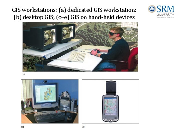 GIS workstations: (a) dedicated GIS workstation; (b) desktop GIS; (c–e) GIS on hand-held devices