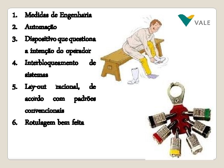 1. Medidas de Engenharia 2. Automação 3. Dispositivo questiona a intenção do operador 4.