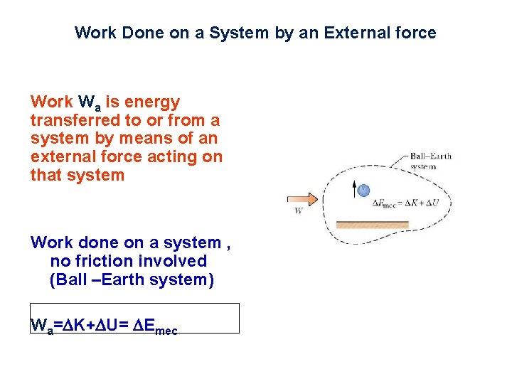 Work Done on a System by an External force Work Wa is energy transferred