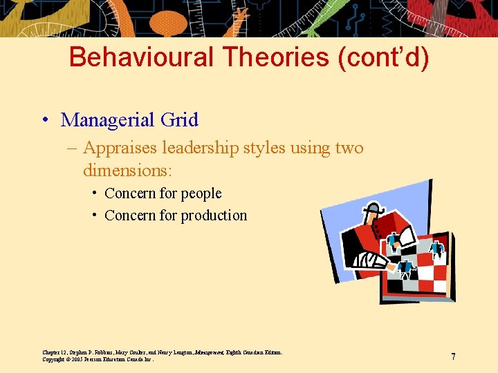 Behavioural Theories (cont’d) • Managerial Grid – Appraises leadership styles using two dimensions: •