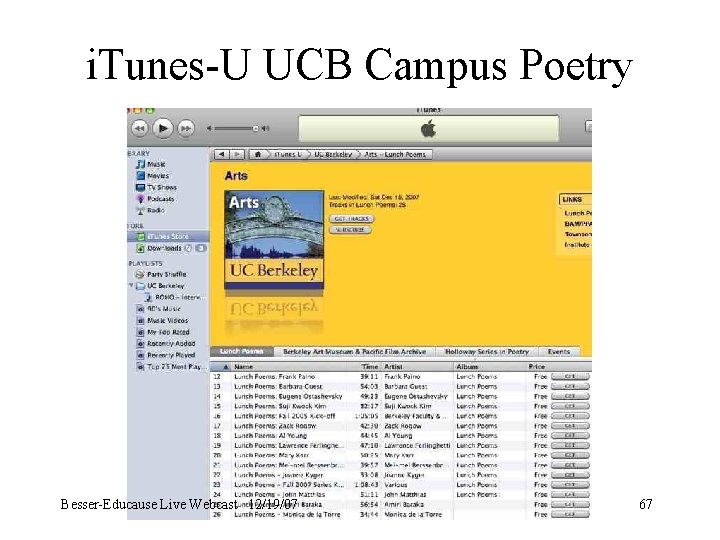 i. Tunes-U UCB Campus Poetry Besser-Educause Live Webcast 12/19/07 67 