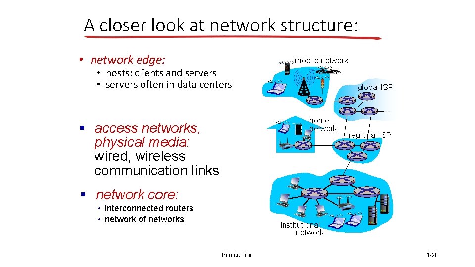 A closer look at network structure: • network edge: mobile network • hosts: clients