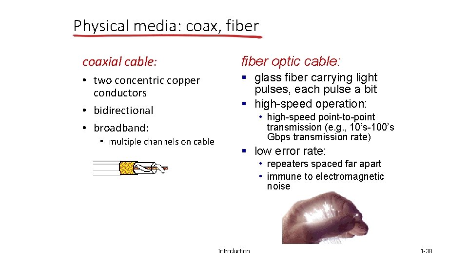 Physical media: coax, fiber coaxial cable: fiber optic cable: • two concentric copper conductors