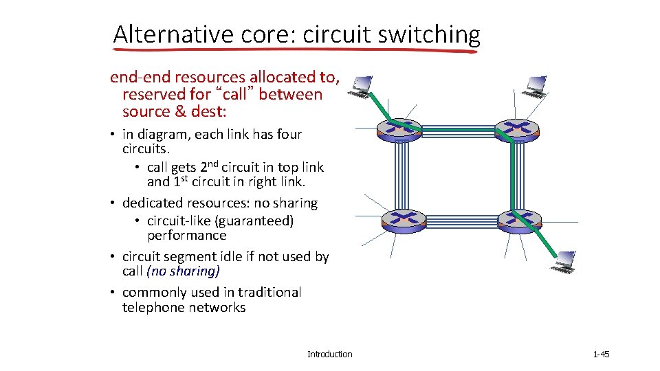 Alternative core: circuit switching end-end resources allocated to, reserved for “call” between source &